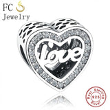 925 Sterling Silver Heart Love You Zirconia Bead For Women Valentine Berloque