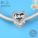 925 Sterling Silver Heart Love You Zirconia Bead For Women Valentine Berloque