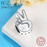 925 Sterling Silver Mickey Hand Scissors Beads Pendant Making Berloque