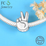 925 Sterling Silver Mickey Hand Scissors Beads Pendant Making Berloque