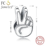 925 Sterling Silver Mickey Hand Scissors Beads Pendant Making Berloque
