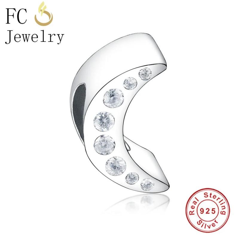 925 Silver Moon Charm Bracelet CZ Beads Spacer Mix Clear Crystal Berloque