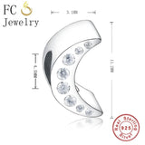 925 Silver Moon Charm Bracelet CZ Beads Spacer Mix Clear Crystal Berloque