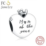 925 Silver Princess Crown Heart Mom Of The Year Bracelet Charms