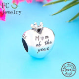 925 Silver Princess Crown Heart Mom Of The Year Bracelet Charms