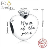 925 Silver Princess Crown Heart Mom Of The Year Bracelet Charms