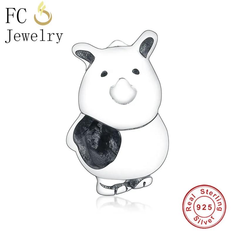 925 Silver Rino Rhinoceros Heart Bead Bracelet Charm