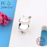 925 Silver Rino Rhinoceros Heart Bead Bracelet Charm