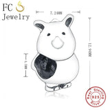 925 Silver Rino Rhinoceros Heart Bead Bracelet Charm