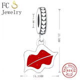 925 Silver Red Lips Kiss Charm Bracelet Pendant