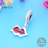 925 Silver Red Lips Kiss Charm Bracelet Pendant