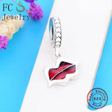 925 Silver Red Lips Kiss Charm Bracelet Pendant
