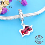 925 Silver Red Lips Kiss Charm Bracelet Pendant
