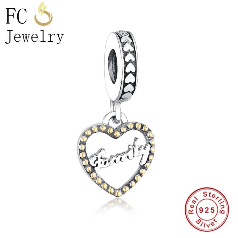 925 Silver Family Love Heart Charm Bracelet DIY Gift
