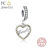 925 Silver Family Love Heart Charm Bracelet DIY Gift