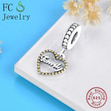925 Silver Family Love Heart Charm Bracelet DIY Gift