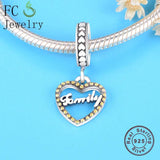 925 Silver Family Love Heart Charm Bracelet DIY Gift