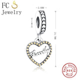 925 Silver Family Love Heart Charm Bracelet DIY Gift