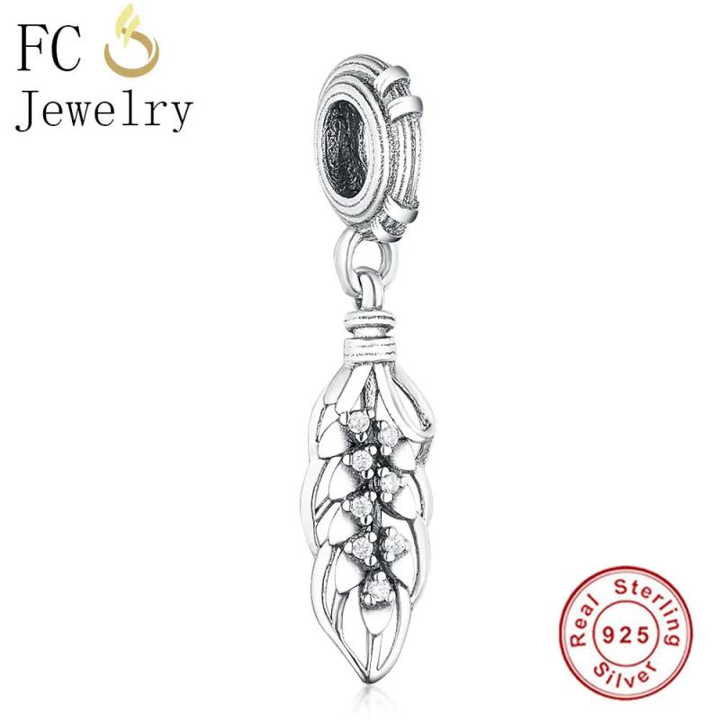 925 Sterling Silver Feather Crystal Pendant Bracelet DIY