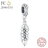 925 Sterling Silver Feather Crystal Pendant Bracelet DIY