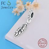 925 Sterling Silver Feather Crystal Pendant Bracelet DIY