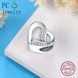 925 Sterling Silver Heart Charm Bracelet with Zirconia Beads