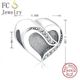 925 Sterling Silver Heart Charm Bracelet with Zirconia Beads