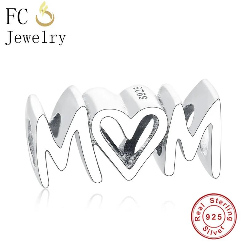 925 Sterling Silver Mom Script Charm Bracelet Bead