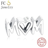 925 Sterling Silver Mom Script Charm Bracelet Bead