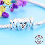 925 Sterling Silver Mom Script Charm Bracelet Bead