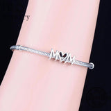 925 Sterling Silver Mom Script Charm Bracelet Bead