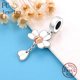 925 Sterling Silver Charms Bracelet Four Leaf Clover Rose Ladybug Beads