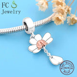 925 Sterling Silver Charms Bracelet Four Leaf Clover Rose Ladybug Beads