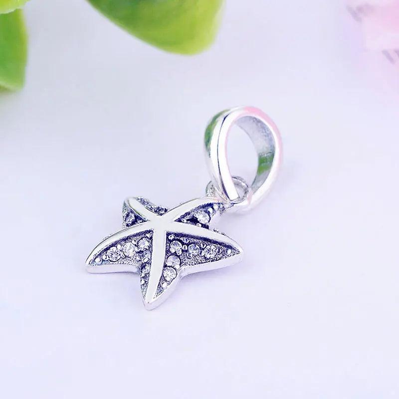 925 Silver Starfish Charm Bracelet Bead Zirconia Dangle Berloque