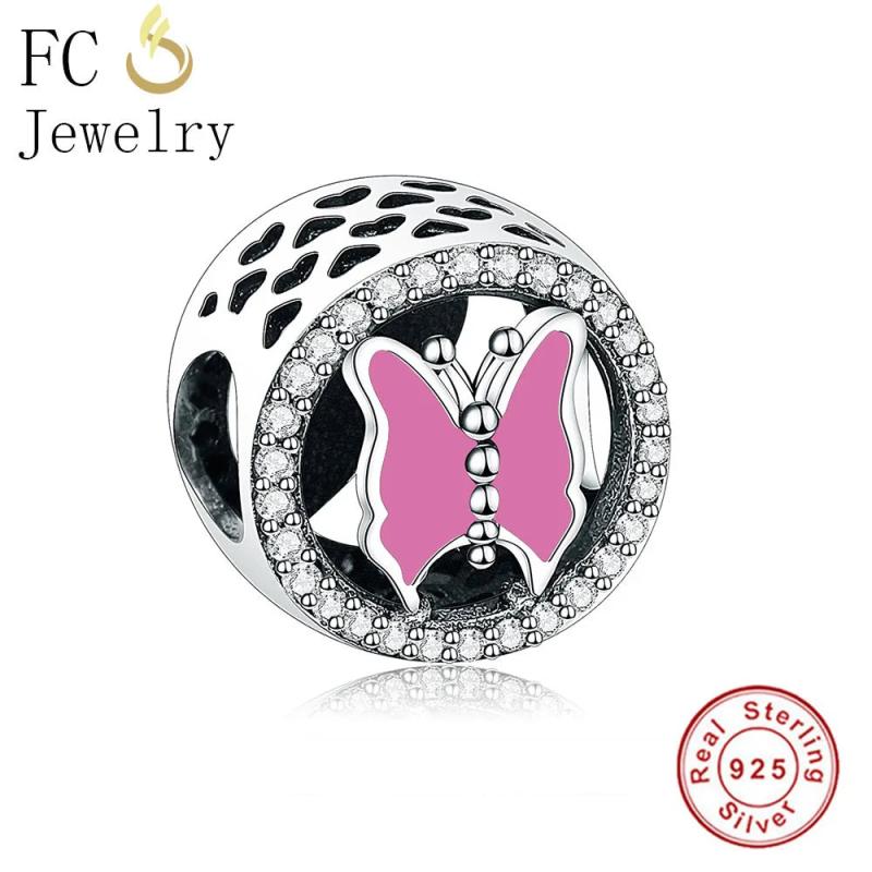 Sterling Silver Pink Butterfly Animal Charm Bracelet Beads