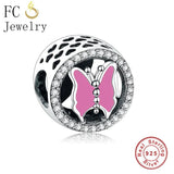 Sterling Silver Pink Butterfly Animal Charm Bracelet Beads