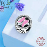 Sterling Silver Pink Butterfly Animal Charm Bracelet Beads
