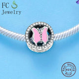 Sterling Silver Pink Butterfly Animal Charm Bracelet Beads