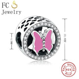 Sterling Silver Pink Butterfly Animal Charm Bracelet Beads