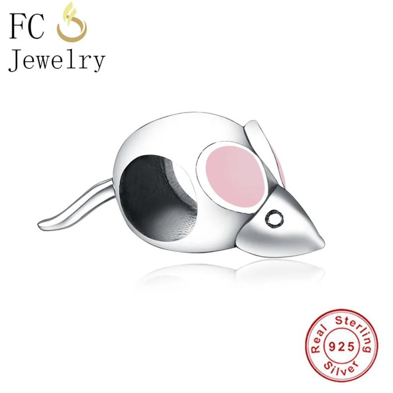 925 Sterling Silver Mouse Charm Bracelet Pink Enamel Beads