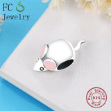 925 Sterling Silver Mouse Charm Bracelet Pink Enamel Beads