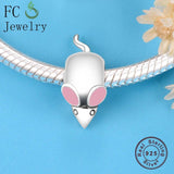 925 Sterling Silver Mouse Charm Bracelet Pink Enamel Beads