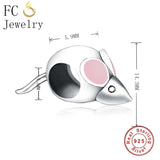 925 Sterling Silver Mouse Charm Bracelet Pink Enamel Beads
