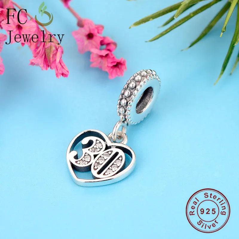 925 Silver Heart Charm for 30th Birthday Bracelet