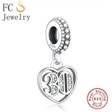 925 Silver Heart Charm for 30th Birthday Bracelet