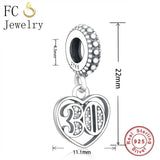 925 Silver Heart Charm for 30th Birthday Bracelet