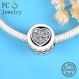 925 Silver Zirconia Heart Circle Bead Charm for Women Bracelet Making
