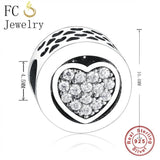 925 Silver Zirconia Heart Circle Bead Charm for Women Bracelet Making