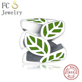 925 Sterling Silver Green Leaf Spacer Bead Berloque DIY