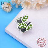 925 Sterling Silver Green Leaf Spacer Bead Berloque DIY